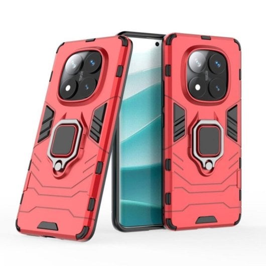 Funda para móvil Max Power Digital Magnética Anillo Doble Capa Silicona Roja para Xiaomi Redmi Note 14 Pro 5G