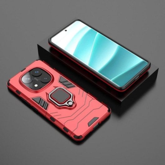 Funda para móvil Max Power Digital Magnética Anillo Doble Capa Silicona Roja para Xiaomi Redmi Note 14 Pro 5G