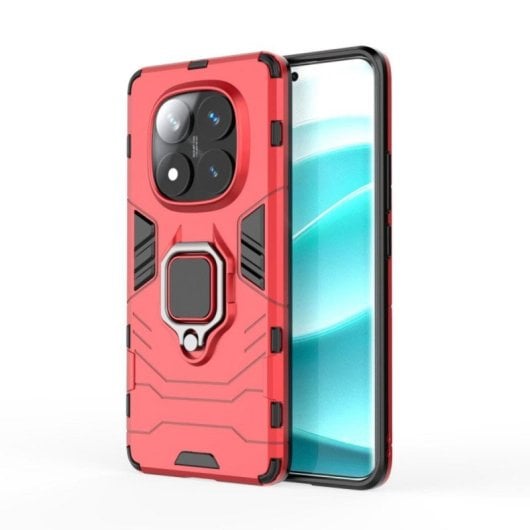 Funda para móvil Max Power Digital Magnética Anillo Doble Capa Silicona Roja para Xiaomi Redmi Note 14 Pro 5G