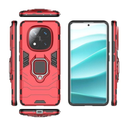 Funda para móvil Max Power Digital Magnética Anillo Doble Capa Silicona Roja para Xiaomi Redmi Note 14 Pro 5G