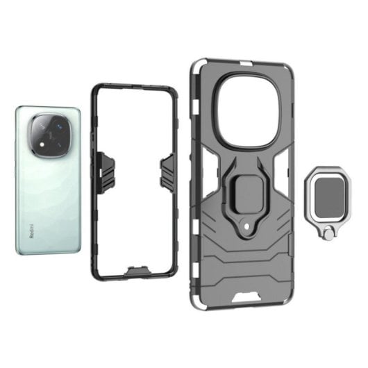 Funda para móvil Max Power Digital Magnética Anillo Silicona Negra Antigolpes para Xiaomi Redmi Note 14 Pro Plus