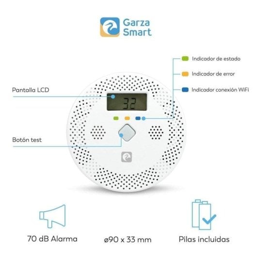 Rauch- und Gasmelder GARZA Smart WiFi Bluetooth Kabellos LED-Test Alarm App