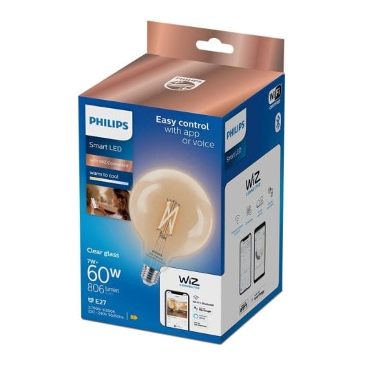 Lâmpada Inteligente Philips Globo G125 E27 LED 7W regulável transparente