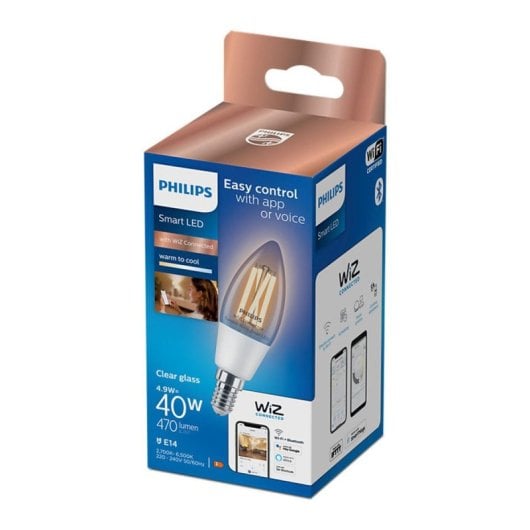 Lâmpada Inteligente Philips C35 E14 Filamento Transparente LED 4,9W Regulável