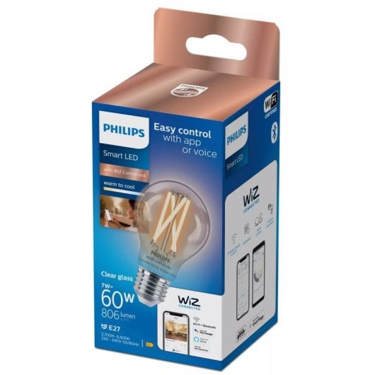 Glühbirne Philips WFB 60W A60 E27 927-65 CL Transparenter LED Filament Smart