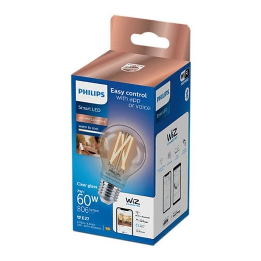 Glühbirne Philips WFB 60W A60 E27 927-65 CL Transparenter LED Filament Smart
