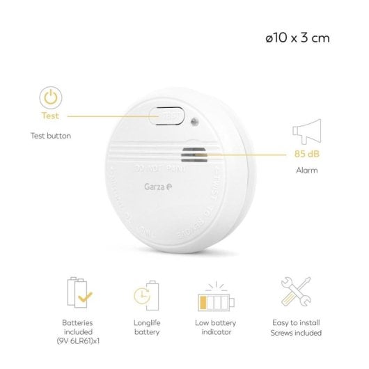 Detector de humo Garza fotoeléctrico con alarma sonora 85 dB y LED indicador