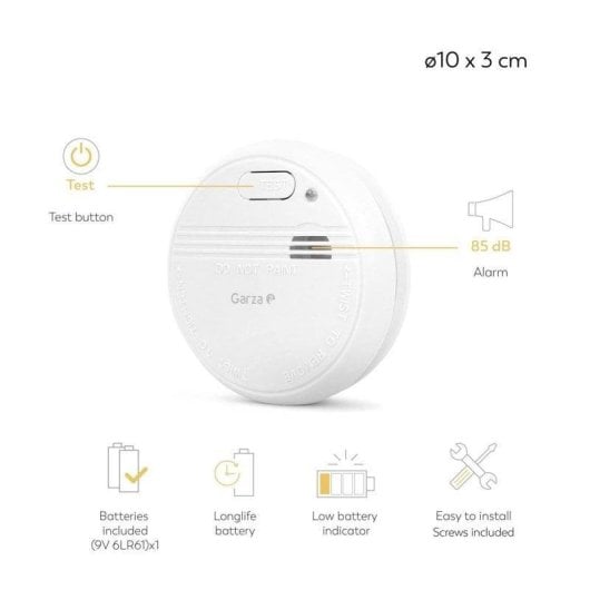 Detector de humo Garza fotoeléctrico con alarma sonora 85 dB y LED indicador