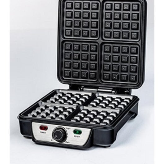 Waffeleisen Roline Ravanson GR-7030 4 Waffeln Antihaft 1100 W Edelstahl Schwarz