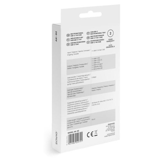 Hub Savio 7 portas 5 Gbps modelo AK-82 HDMI 4K USB-C, USB-A, leitor SD/microSD, Power Delivery