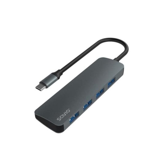 Hub Savio 4 portas 5 Gbps AK-54 USB-C compacto alumínio