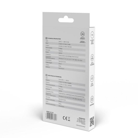 Hub Savio 4 portas 5 Gbps AK-54 USB-C compacto alumínio