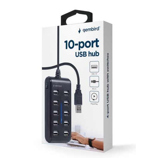 Hub Gembird 10 Ports USB 2.0 UHB-U2P10P-01 Schalter LED Schutz