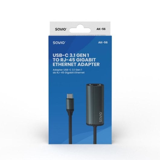Adaptador Savio AK-56 USB-C 3.1 Gen 1 para RJ-45 Ethernet Gigabit