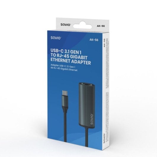 Adaptador Savio AK-56 USB-C 3.1 Gen 1 para RJ-45 Ethernet Gigabit