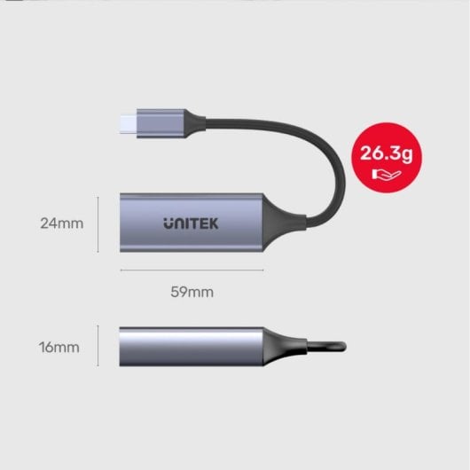 UNITEK U1323A Adaptador USB-C para RJ-45 e USB-C 100W Alumínio