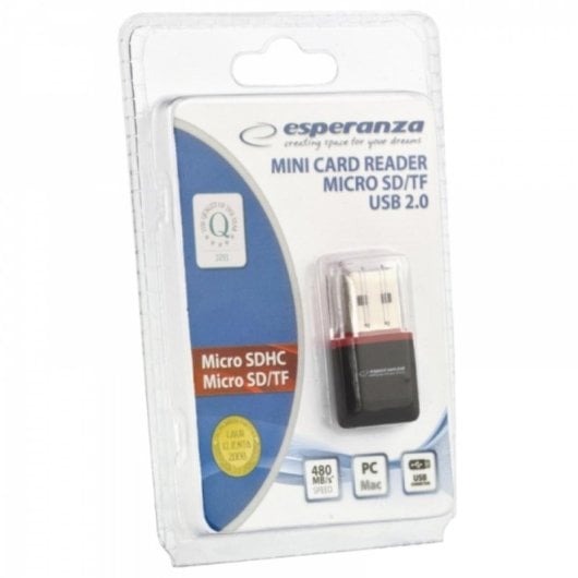 Lector de tarjetas Esperanza EA134K Compatible MicroSDHC USB 2.0 Negro Plata