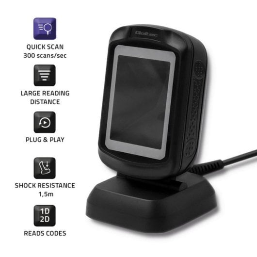 Lector de códigos de barras Qoltec 50864 fijo 1D/2D LED USB 1,8 m ABS