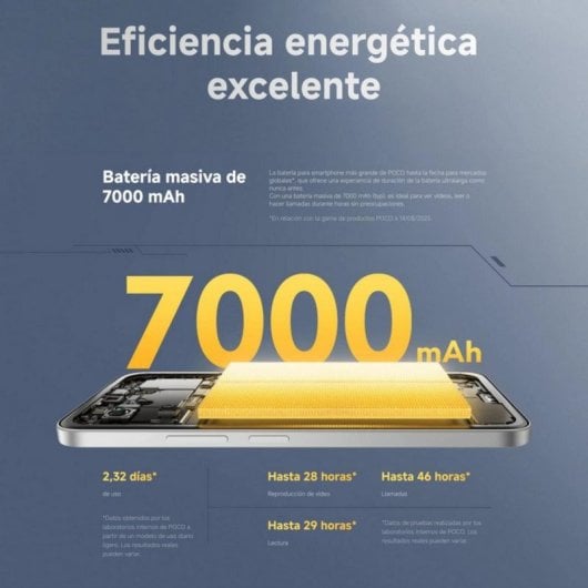 POCO M7 8GB 256GB 6.9" FHD+ 144Hz 4G Dual SIM NFC Cámara 50MP Batería 7000mAh 33W IP64 Plata
