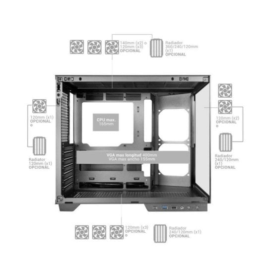 Boîtier PC Mars Gaming MC-MIRAGE écran LCD IPS 7,2" double chambre verre trempé noir