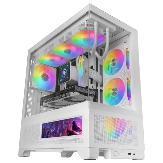 Boîtier Gaming Mars Gaming MC-LCDX Blanc Écran IPS 9.16" ATX Double chambre Mesh