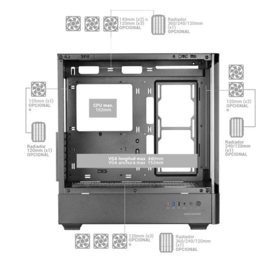 Boîtier Mars Gaming MC-LCDPRO IPS 7,2" ATX double chambre Verre LCD USB-C Noir
