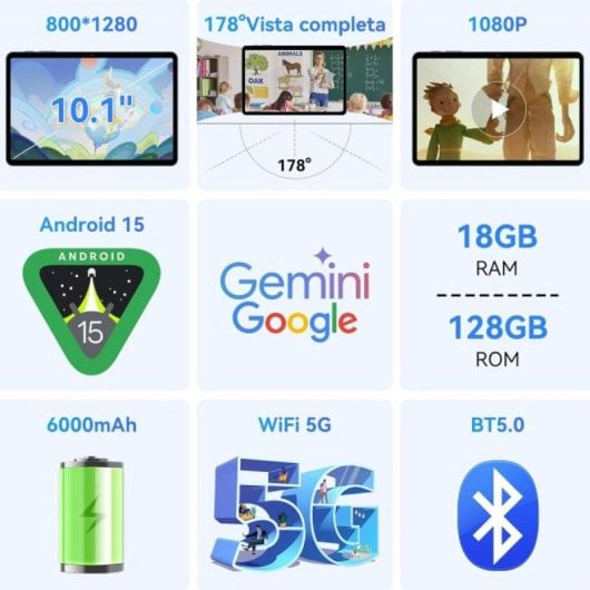 Tablet TABWEE T80 10.1" 128GB Wifi 6000mAh Android 15 Gris