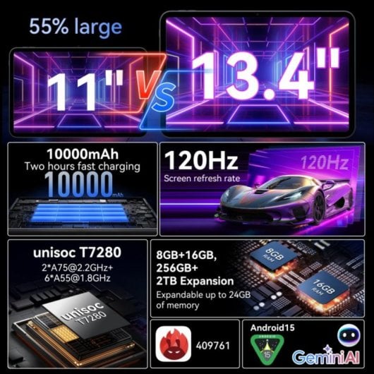 Tablet TABWEE T60 Pro 13.4" 256GB 5G WiFi 10000mAh Android 15 Grigio