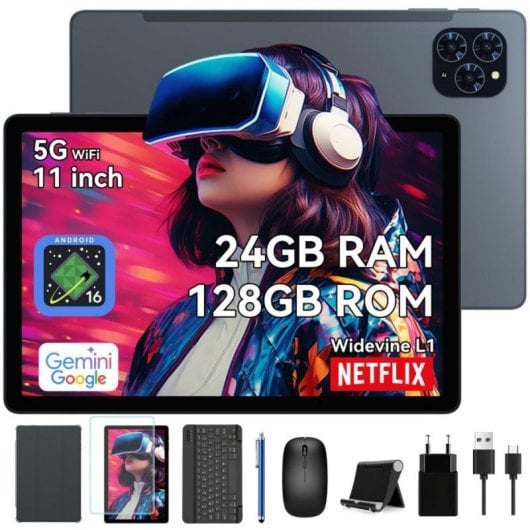 Tablet KINGRID T90 11" 128GB Wifi 8000mAh Android 16 Gris