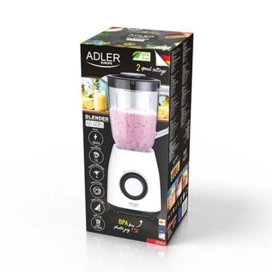 Liquidificadora Adler AD 4085 1000W 1,5L Preto Branco Função Impulso