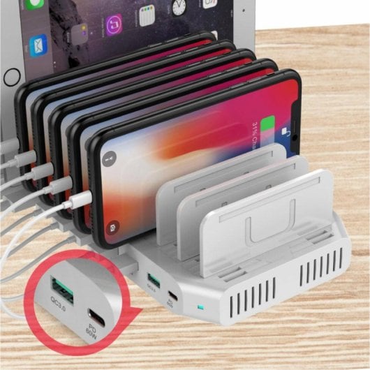 Chargeur USB UNITEK Y-2190 10 ports 9xUSB-A 1xUSB-C 3A 1,2 m blanc