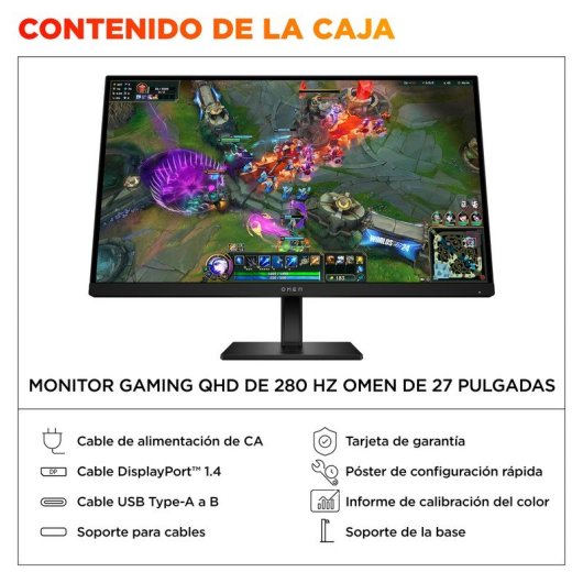 Monitor HP OMEN 27qs G2 27" QHD 280 Hz HDR 400 1ms HDMI AMD FreeSync Compatible con Consolas Negro