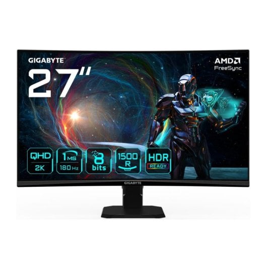 Monitor GIGABYTE GS27QCA 27" Quad HD 180Hz VA Courbé FreeSync HDR 1ms