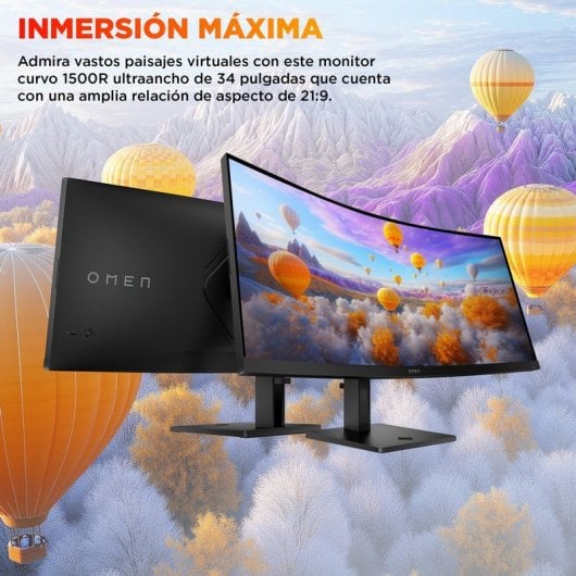 HP OMEN 34c G2 Monitor Curvo 34" UltraWide Quad HD 180Hz VA Display HDR 400 1ms