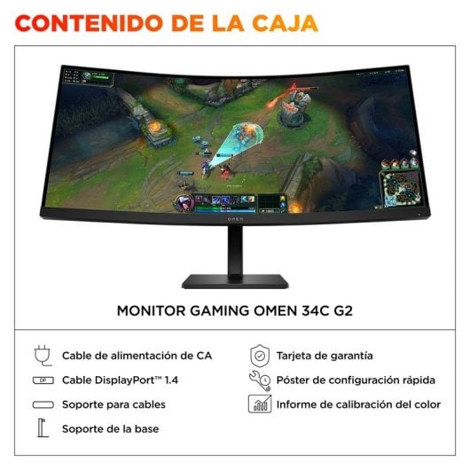 HP OMEN 34c G2 Monitor Curvo 34" UltraWide Quad HD 180Hz VA Display HDR 400 1ms