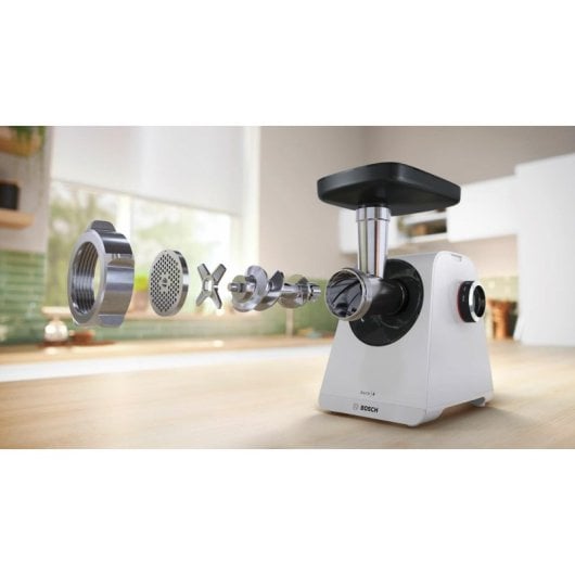Hachoir Bosch MFWS420W 1300W Blanc Inox 2 vitesses câble 1 m