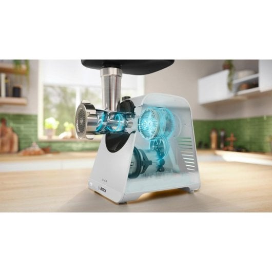 Hachoir Bosch MFWS420W 1300W Blanc Inox 2 vitesses câble 1 m