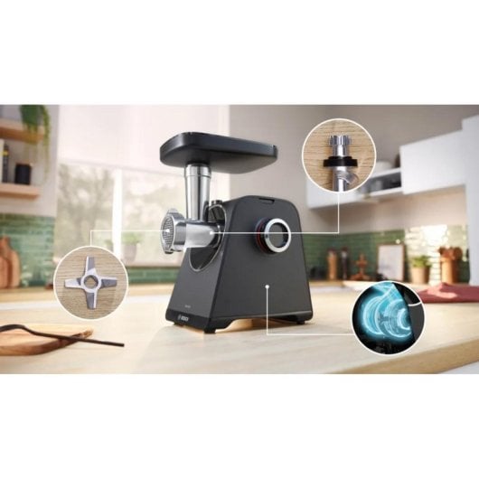 Hachoir viande Bosch MFWS430B 1900W Noir Argent 2,5kg/min plastique