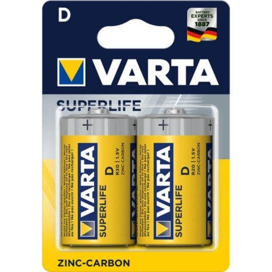Pile Varta R20 D Zinc-Carbone 1,5 V Lot de 2 Blister