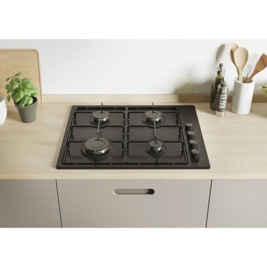 Plaque de cuisson Candy CHW6LBB 4 foyers gaz 60 cm inox intégrée noire