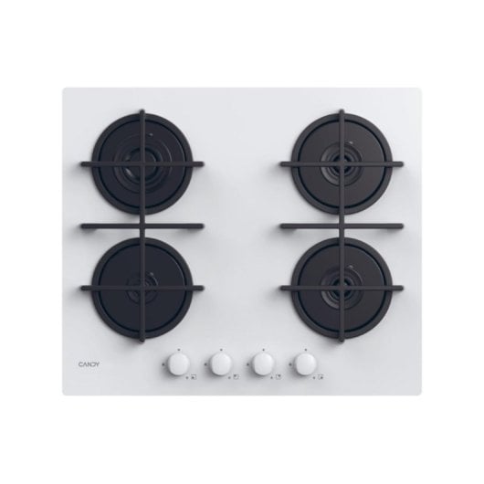 Plaque de cuisson Candy CVG6WW 59 cm gaz verre trempé 4 zones blanche intégrée