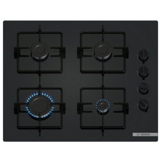Plaque de cuisson Bosch Serie 2 POP6B6K30 gaz 60 cm noir verre 4 foyers