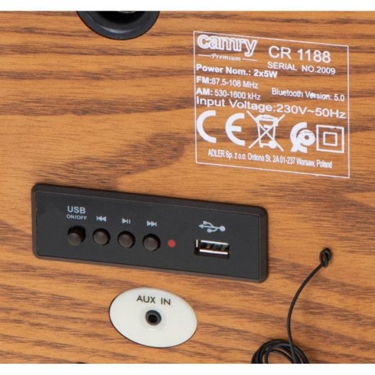 Radio Personal Camry CR 1188 Analógica AM FM 10 W Madera Bluetooth USB AC