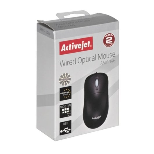 Souris Activejet AMY-146 USB 1000 DPI Noire Ambidextre Plug & Play