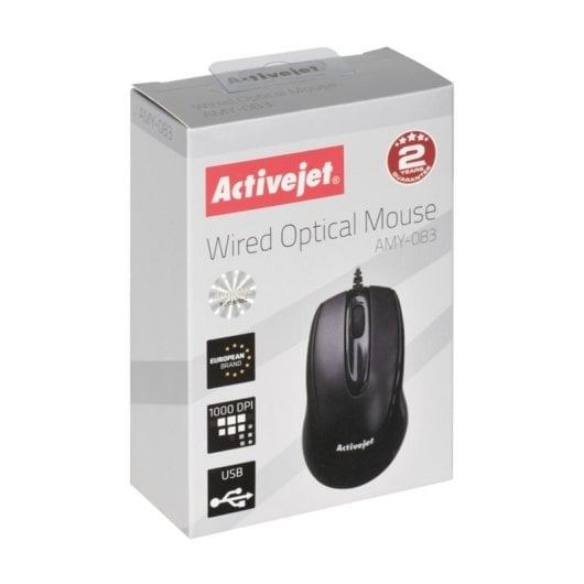 Souris Activejet AMY-083 filaire USB 1000 DPI ambidextre noire Plug and Play