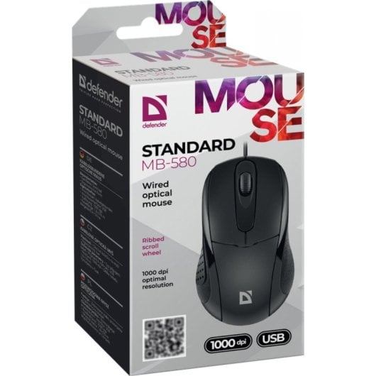 Mouse Defender STANDARD MB-580 USB 1000 DPI Nero Ambidestro Ergonomico