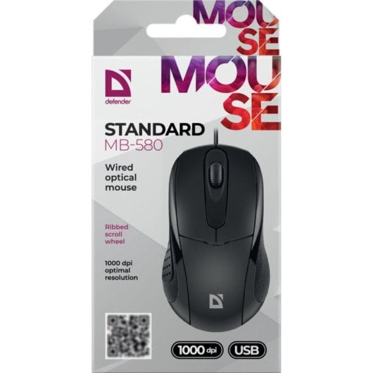 Mouse Defender STANDARD MB-580 USB 1000 DPI Nero Ambidestro Ergonomico