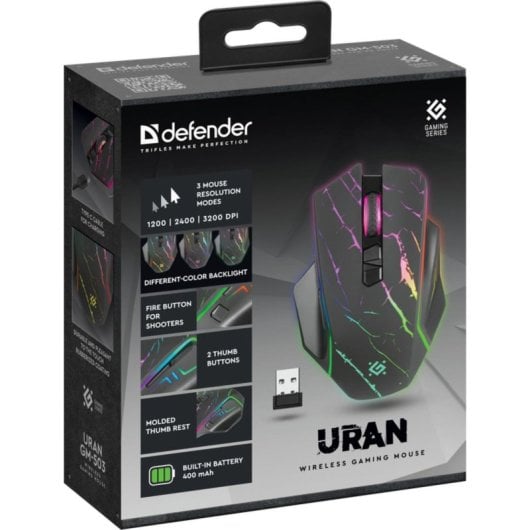 Ratón Defender URAN GM-503 RF Wireless 3200DPI Nero RGB 8 Pulsanti Programmabile