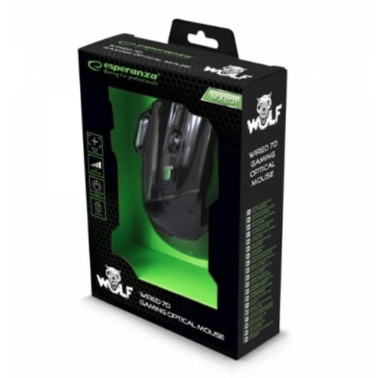 Mouse Esperanza EGM201G USB 2400 DPI Nero Verde Illuminazione 7 Tasti Gaming