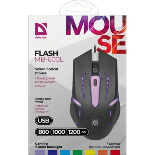 Mouse Defender FLASH MB-600L USB 1200DPI Nero Ambidestro Illuminazione RGB